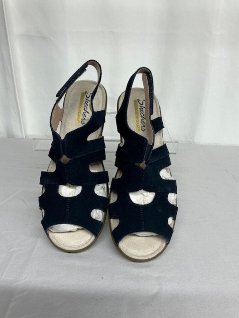 Skechers Parallel Stylin' Suede Slingback Wedge Sandals - Navy Blue - Size 8 W